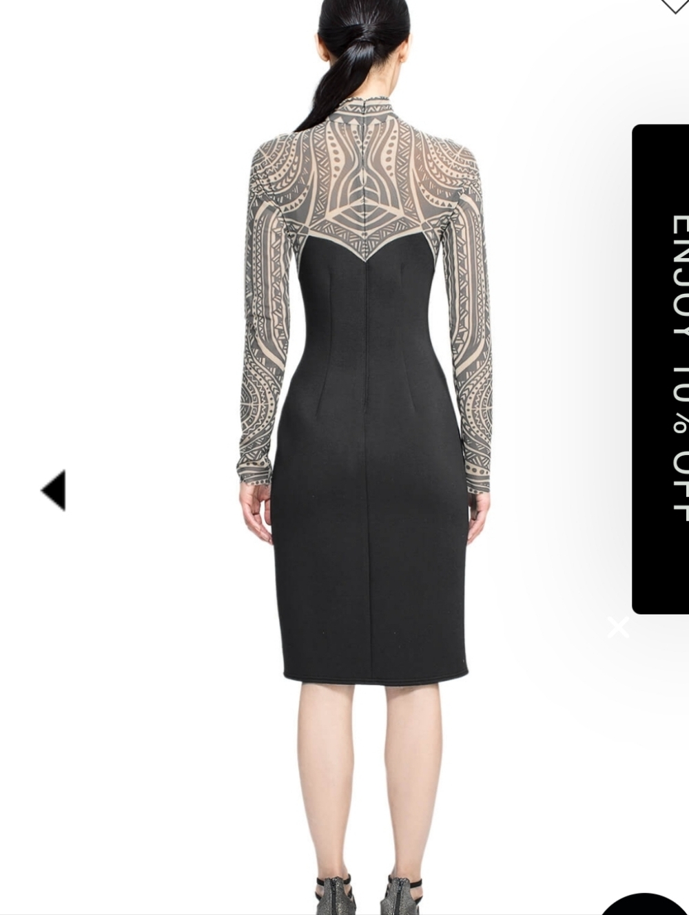 NWT Tadashi Shoji Zahara Dress - Black & Nude "Tattoo" Mini Dress, Size XS - Picture 4 of 11
